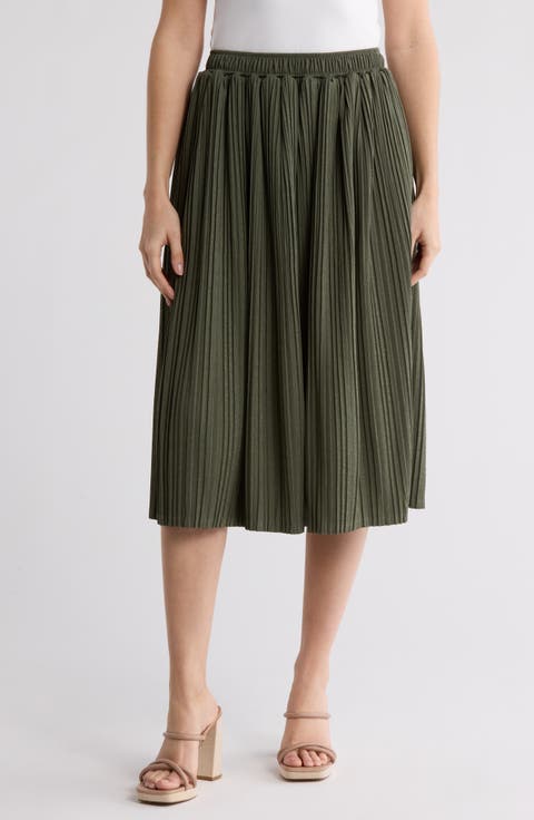 Slit Pleated Midi Skirt