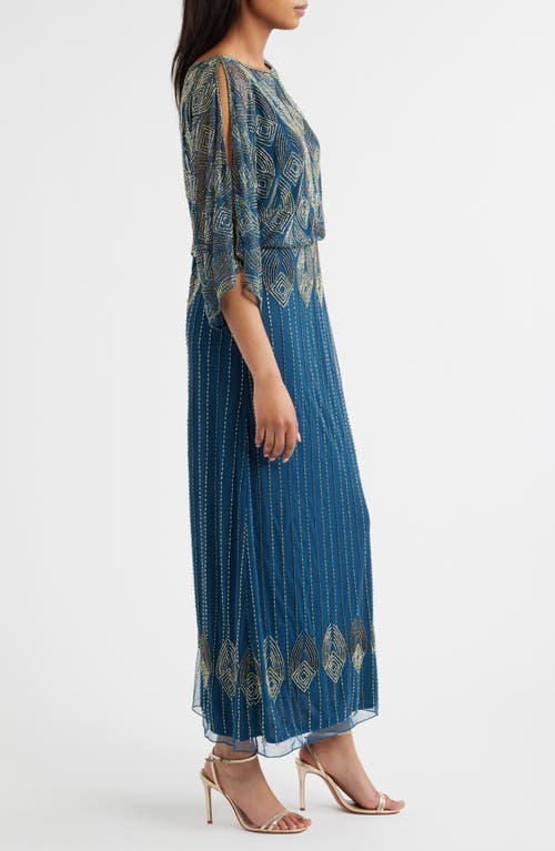 Pisarro Nights Beaded Cold Shoulder Cocktail Dress In Blue