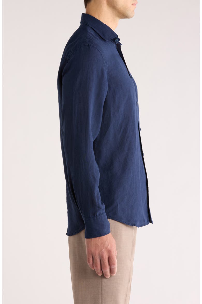 Axel Shaped Fit Linen Button-Up Shirt, Alternate, color, NAVY