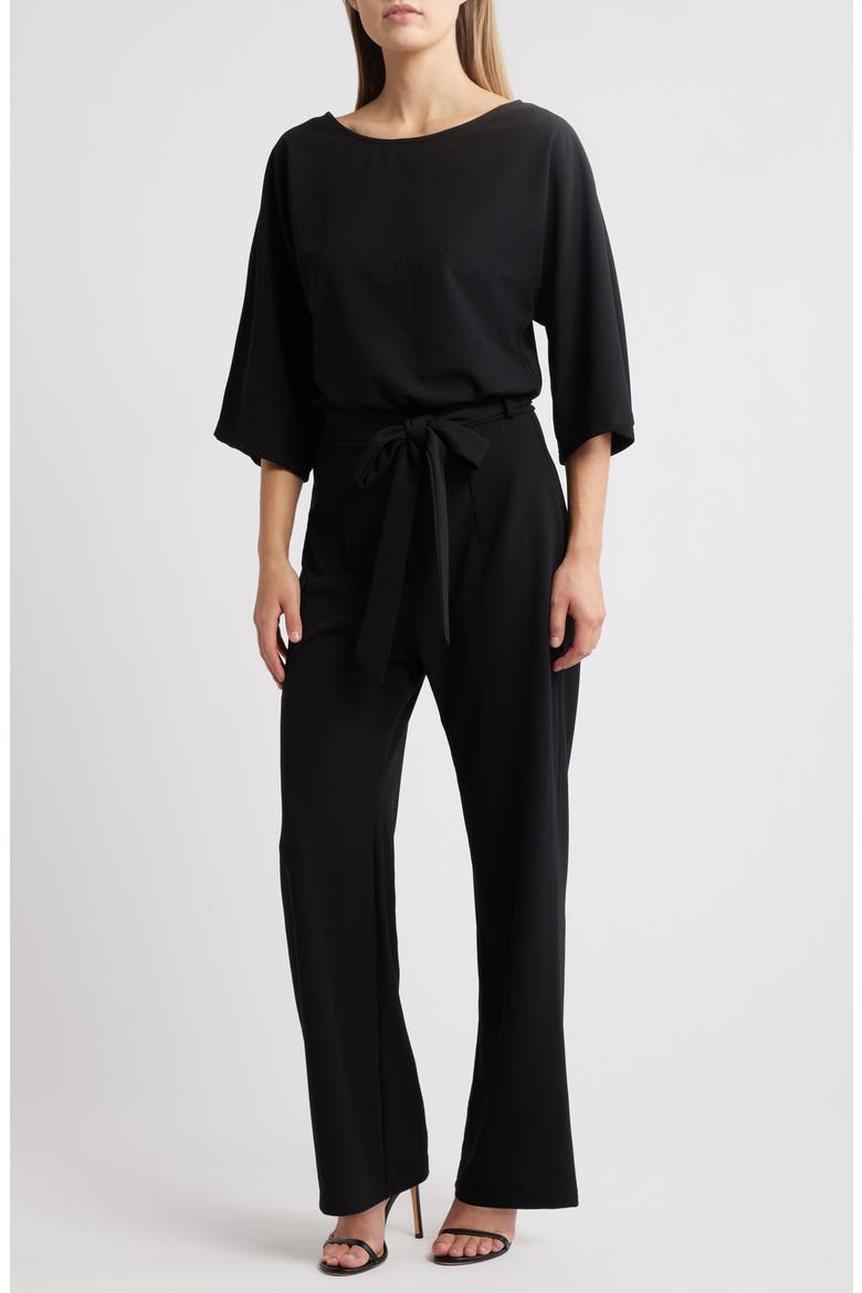 Joycelyn Flare Sleeve Tie Waist Jumpsuit, Main, color, BLACK