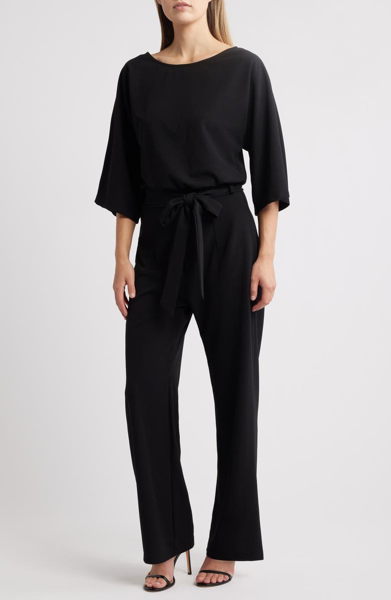 NIKKI LUND Joycelyn Flare Sleeve Tie Waist Jumpsuit, Main, color, Black