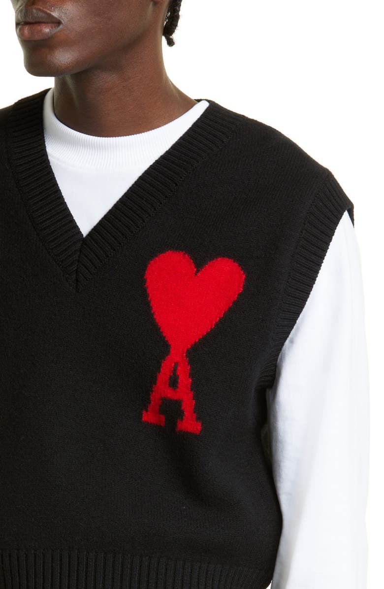 AMI PARIS Ami de Couer V-Neck Wool Sweater Vest, Alternate, color,