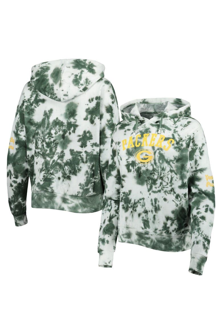 Women's New Era Green Green Bay Packers Cloud Dye Fleece Pullover Hoodie, Alternate, color, Green