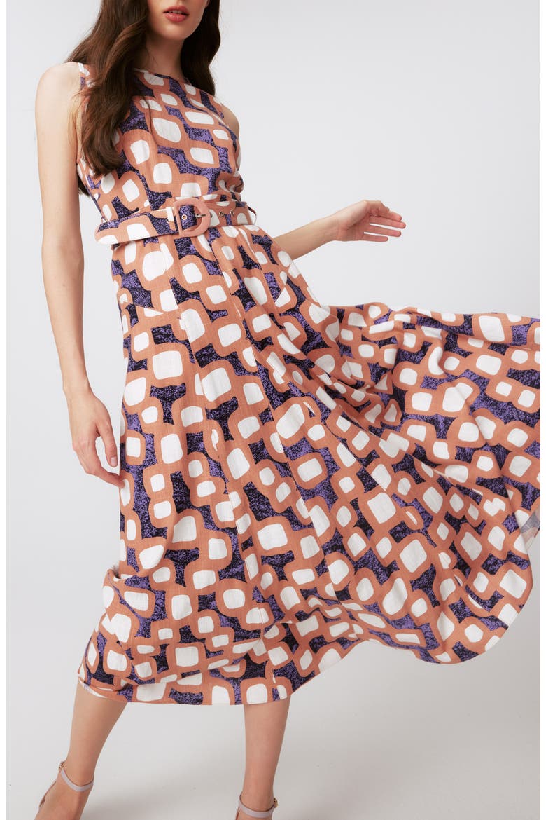 Elliott Abstract Print Sleeveless Midi Dress, Alternate, color, DECO GEO MED
