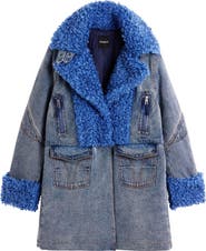 Desigual Denim & Faux Shearling Coat