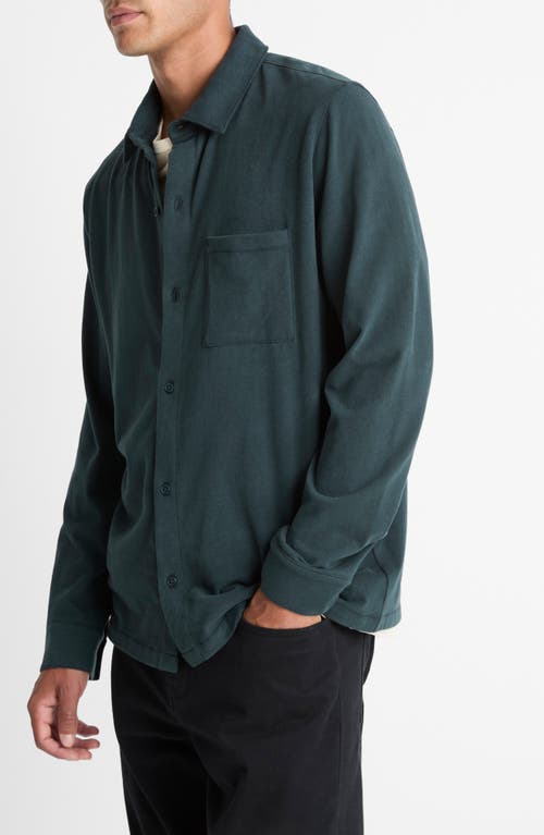 Vince Sueded Knit Button-up Shirt In Green