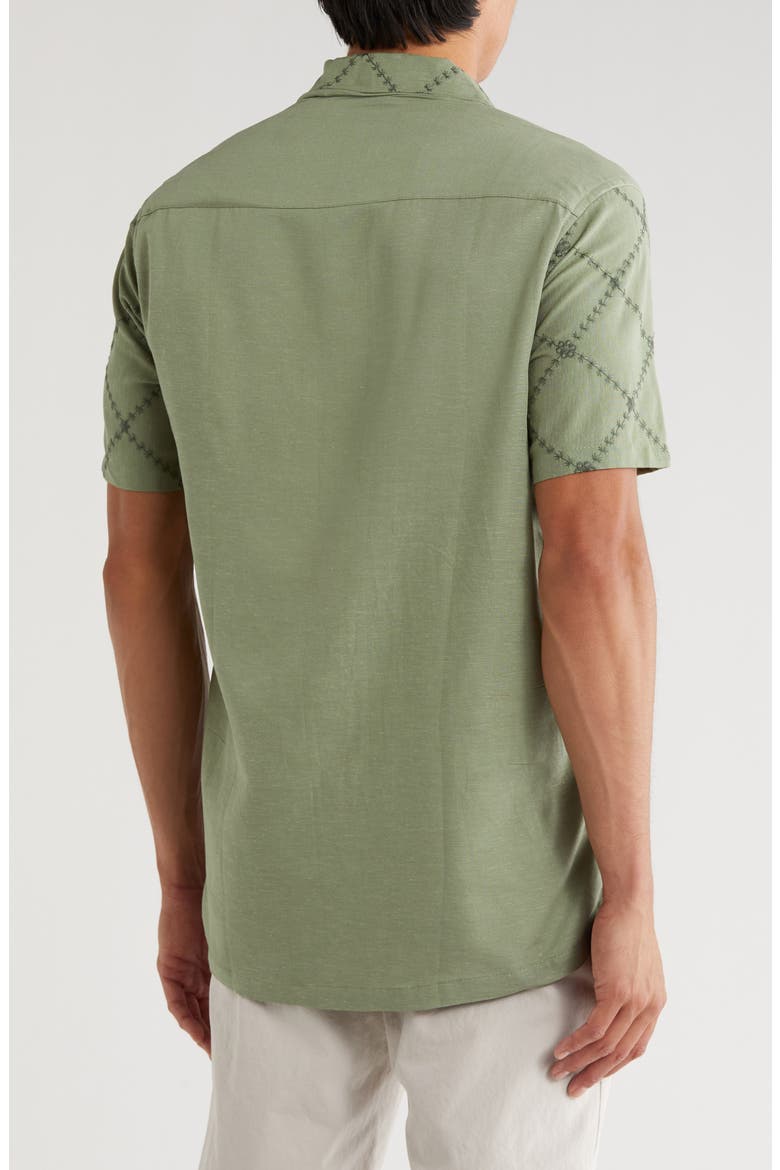 Floral Diamond Embroidered Camp Shirt, Alternate, color, CELEDON