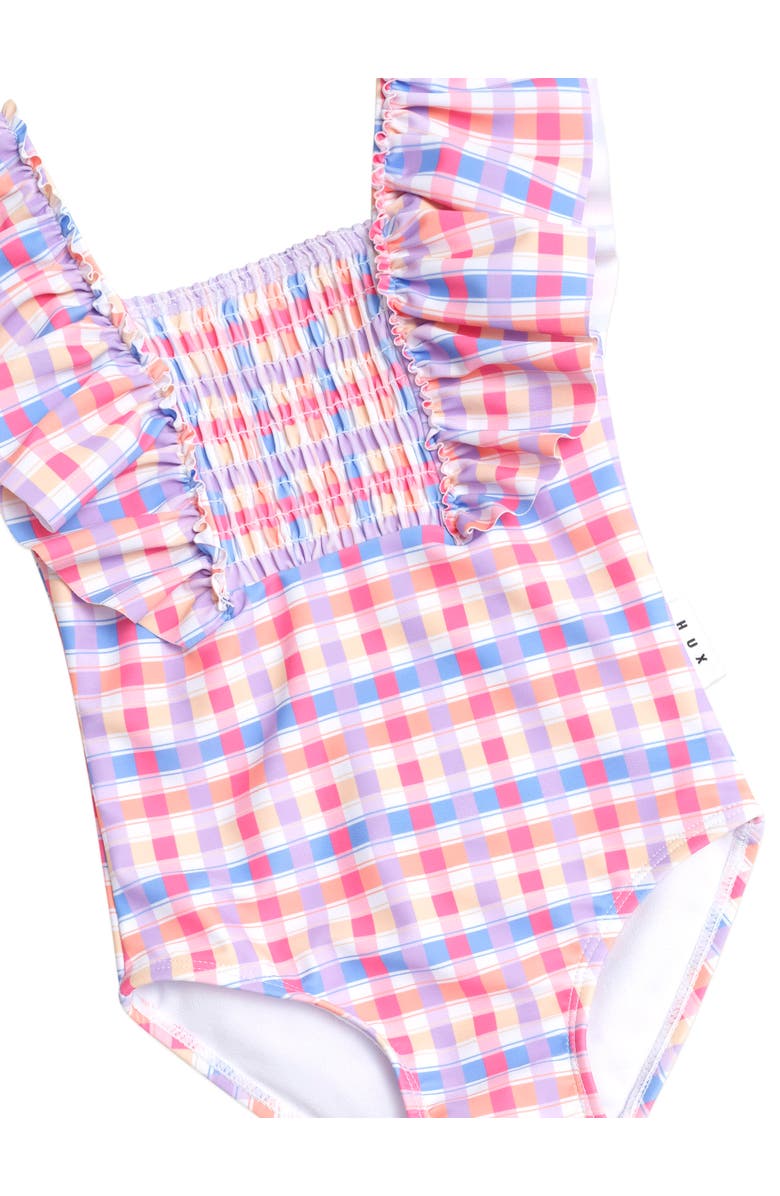 Huxbaby Shirred Frill Swimsuit Rainbow Check, Alternate, color, Multi