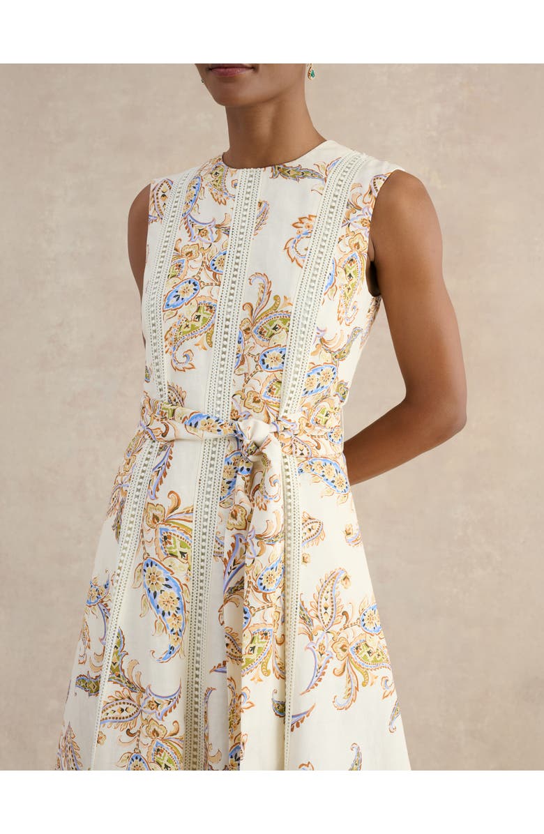 HOBBS LONDON Uma Linen Blend Midi Dress, Alternate, color, Cream Multi