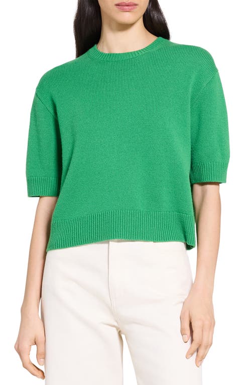 Theory Cashmere Cropped Short Sleeve Sweater In Green