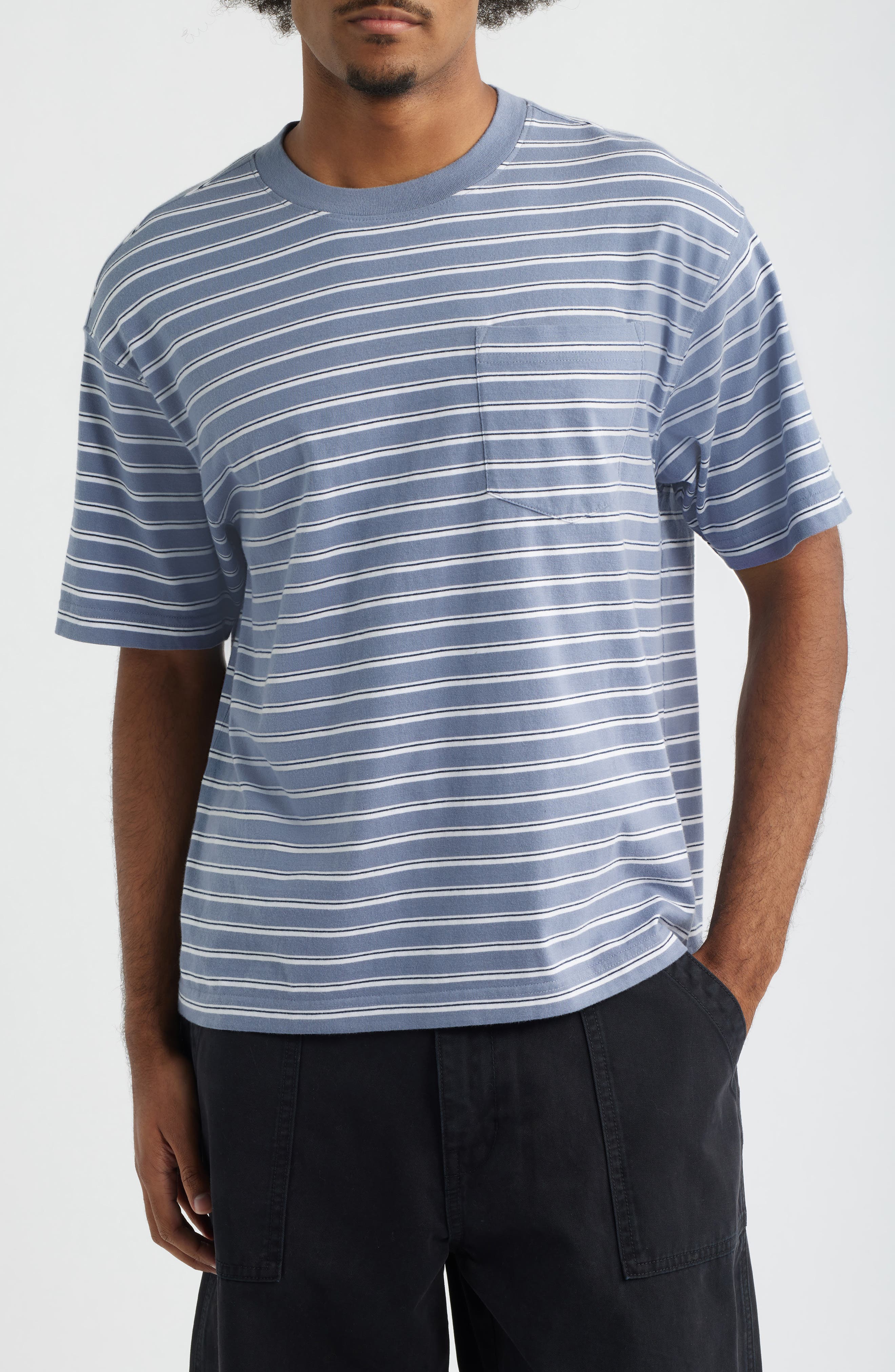 GREY- NAVY IRIS STRIPE