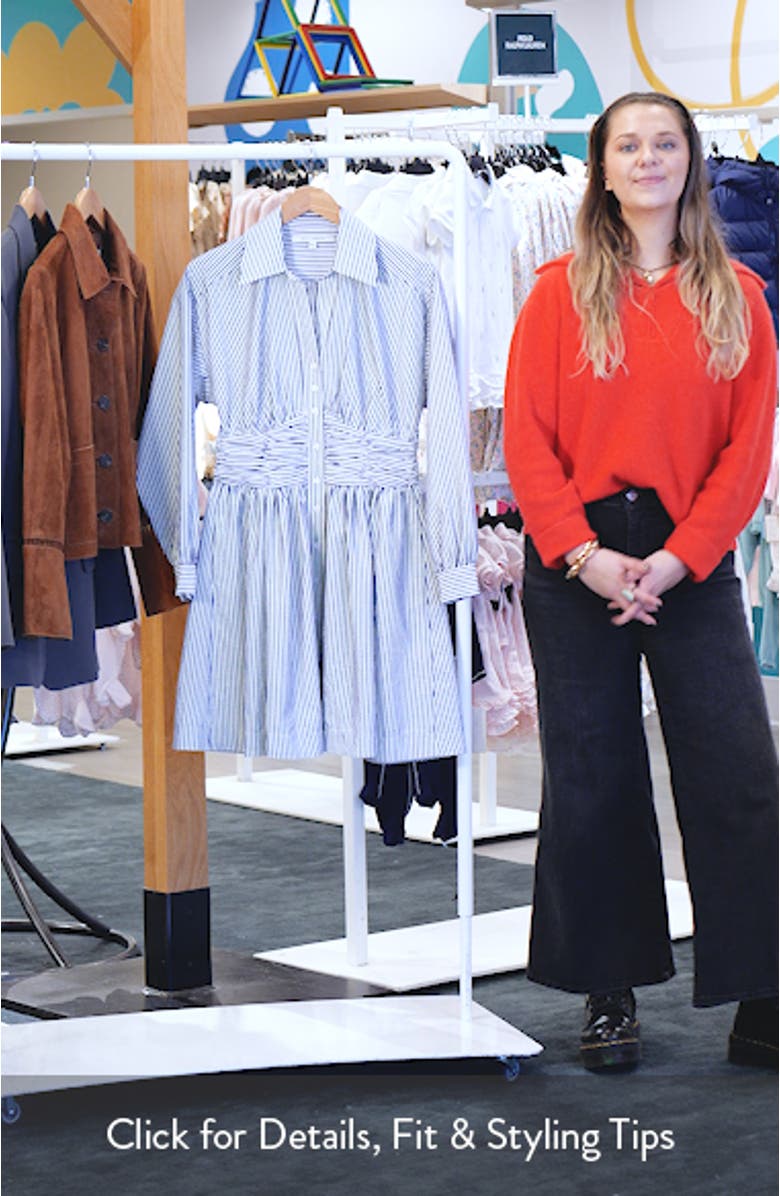 Stripe Long Sleeve Seersucker Mini Shirtdress, sales video thumbnail