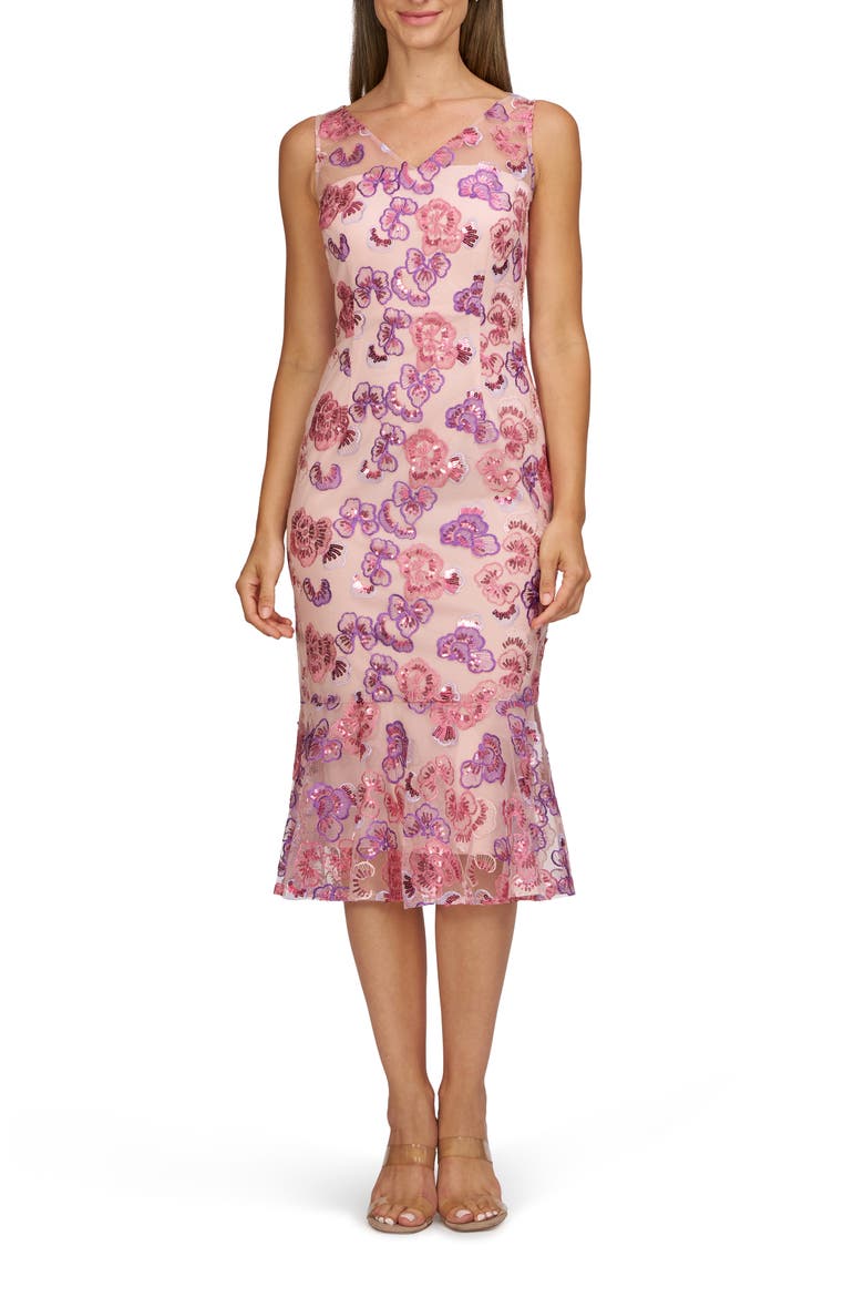 Greer Sequin Embroidered Cocktail Dress, Main, color, PINK MULTI
