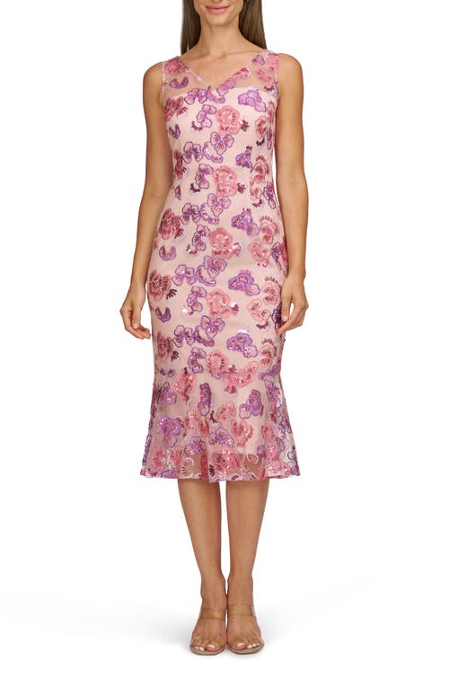 Js Collections Greer Sequin Embroidered Cocktail Dress In Pink Multi