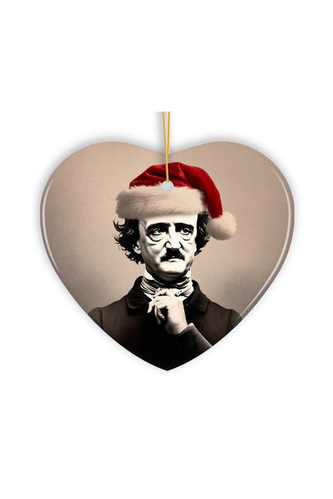 Poe In Santa Hat Heart Ceramic Ornament