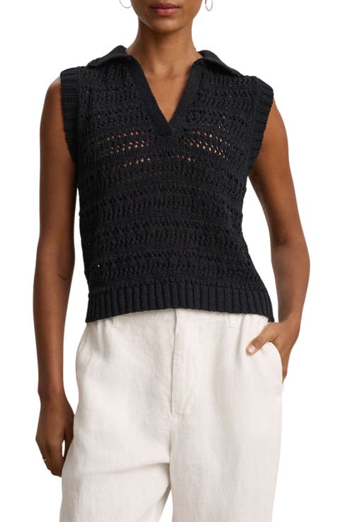 Renee Crochet Cotton Sweater Polo