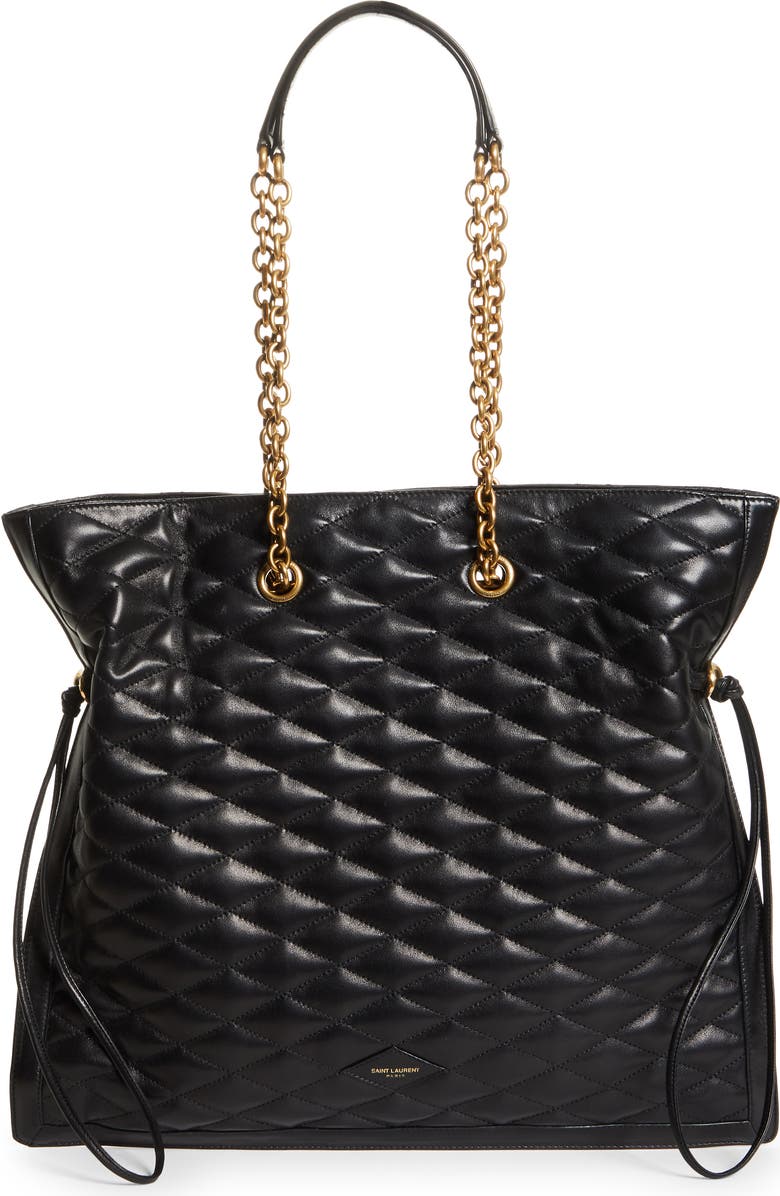 Saint Laurent Matelassé Lambskin Leather Tote, Main, color,