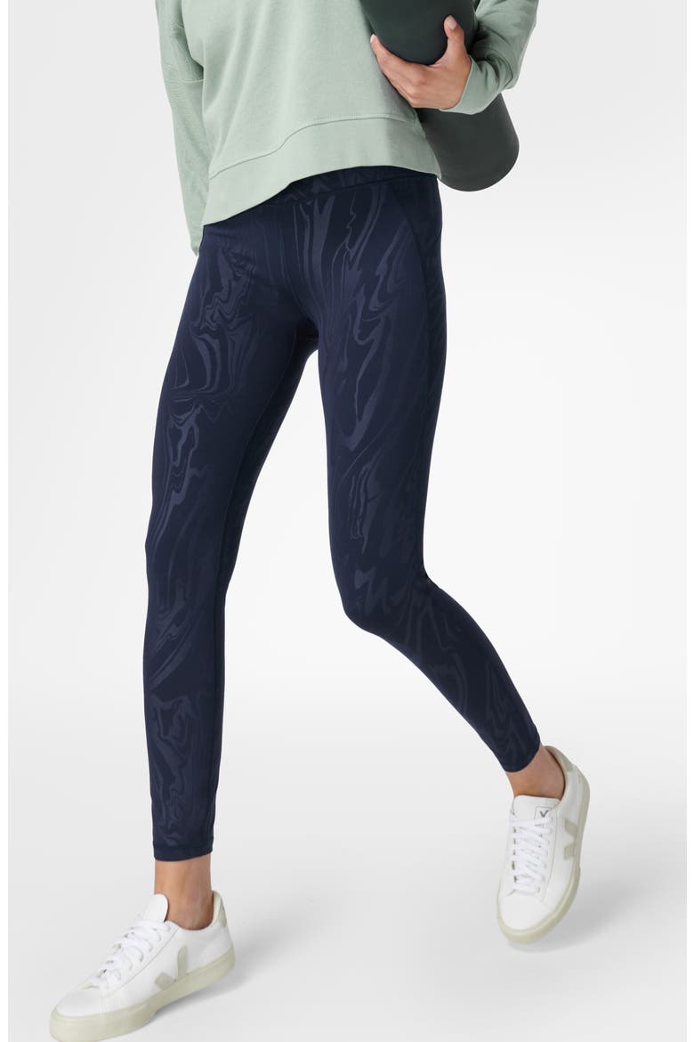 All Day High Waist Embossed Leggings, Alternate, color, NAVY BLUE SLICKED EMBOSS PRINT
