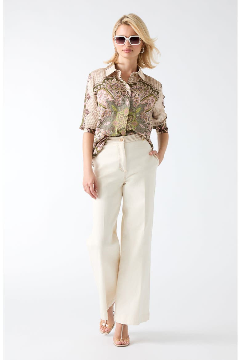 Melissa Mixed Print Button-Up Shirt, Alternate, color, BROWN