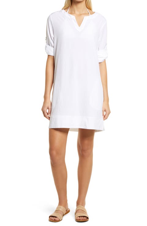 Long Sleeve Notch Neck Cover-Up Dress