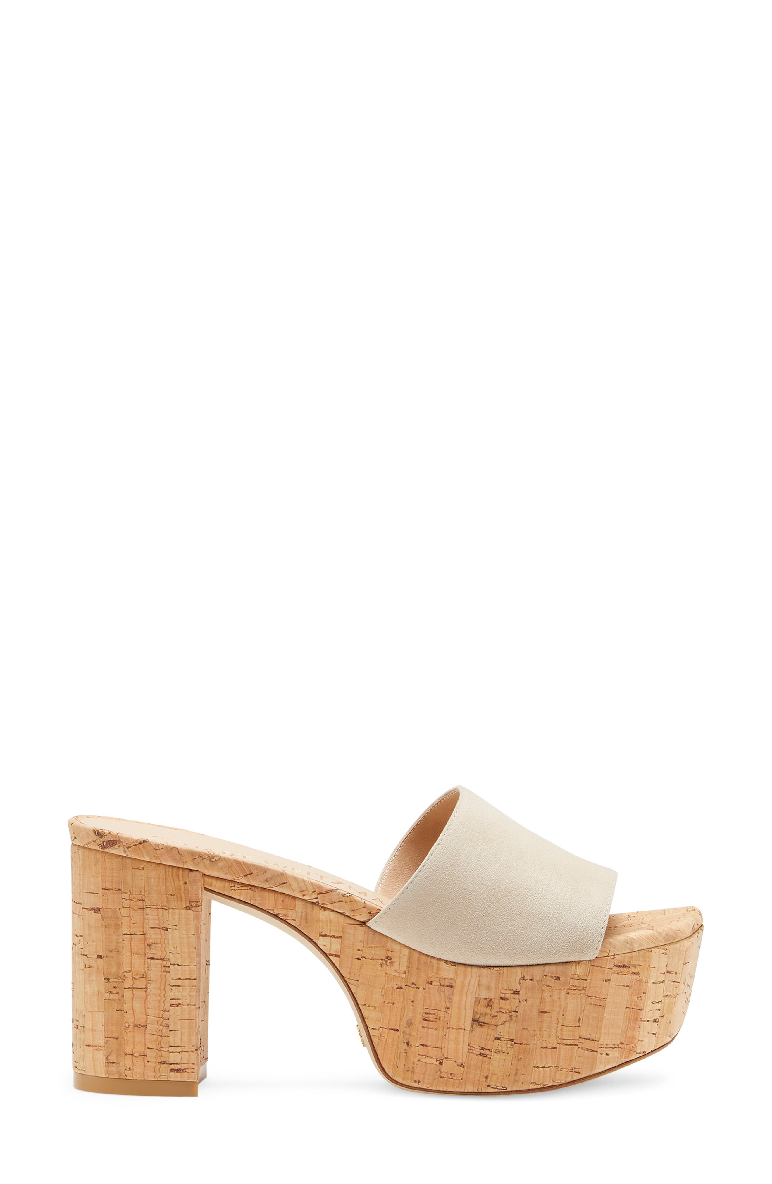 Stuart Weitzman Squarehigh Platform 95 Slide Sandal, Alternate, color, Dune