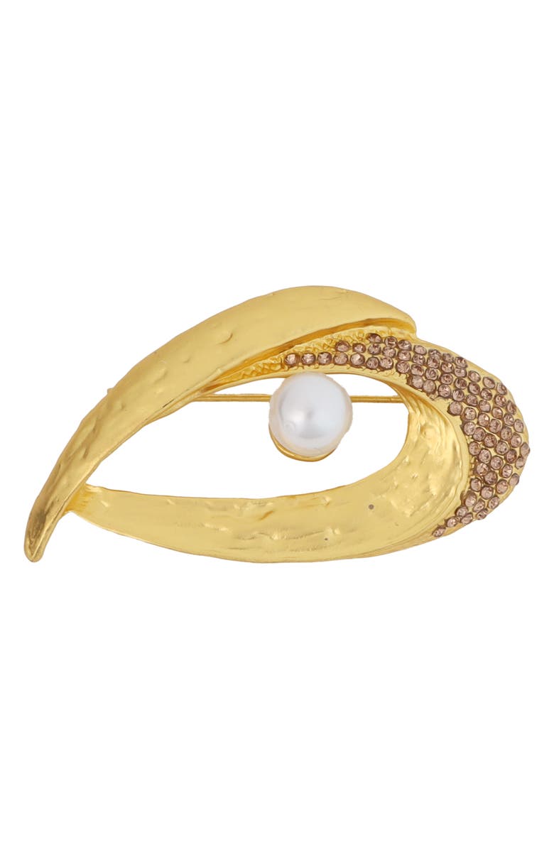 Panacea Pavé Faux Pearl Brooch, Main, color, White