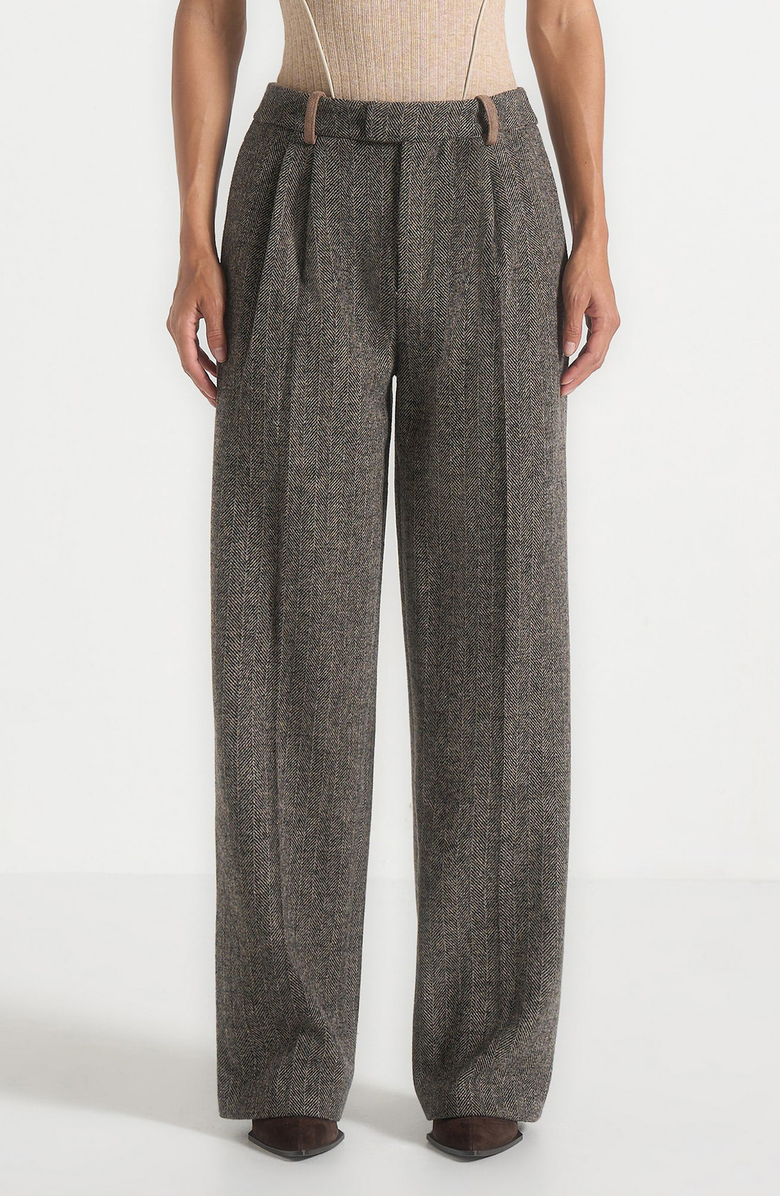 Manière De Voir Julie Herringbone Wool Twin Pleat Trousers, Alternate, color, Grey