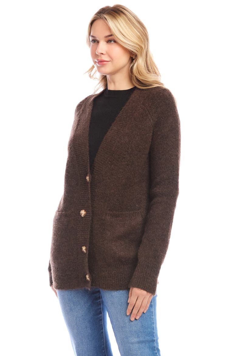 V-Neck Cardigan, Alternate, color, CHOCOLATE