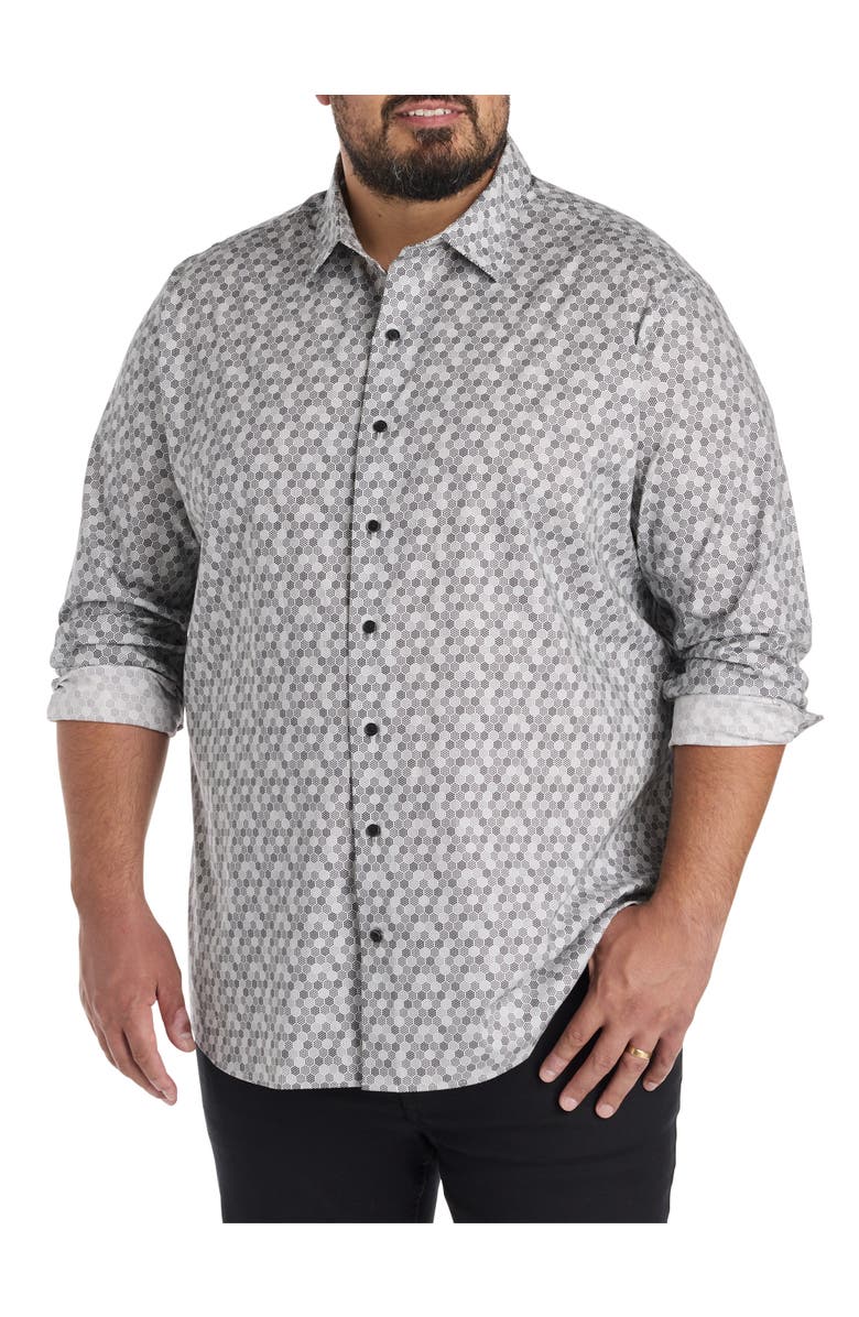 Synrgy by DXL Big & Tall Tonal Dotted Sport Shirt, Main, color, Grey Black