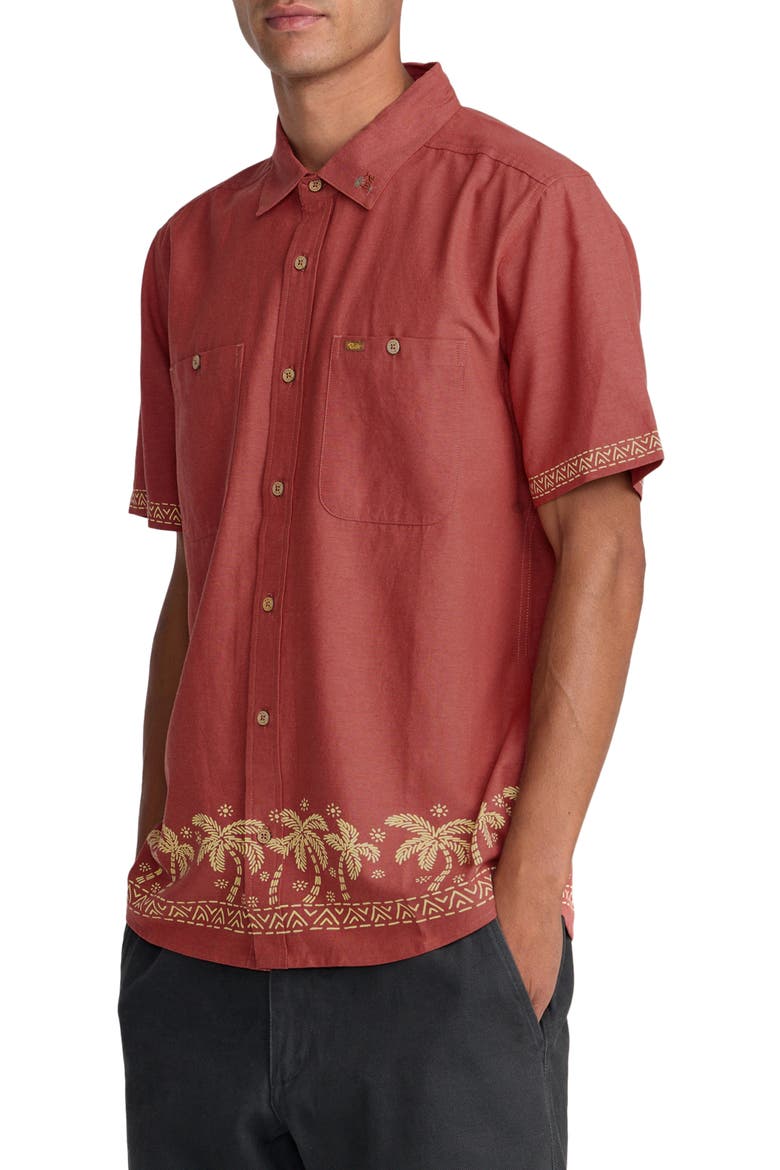 Talum Short Sleeve Button-Up Shirt, Alternate, color, DUSTY RED