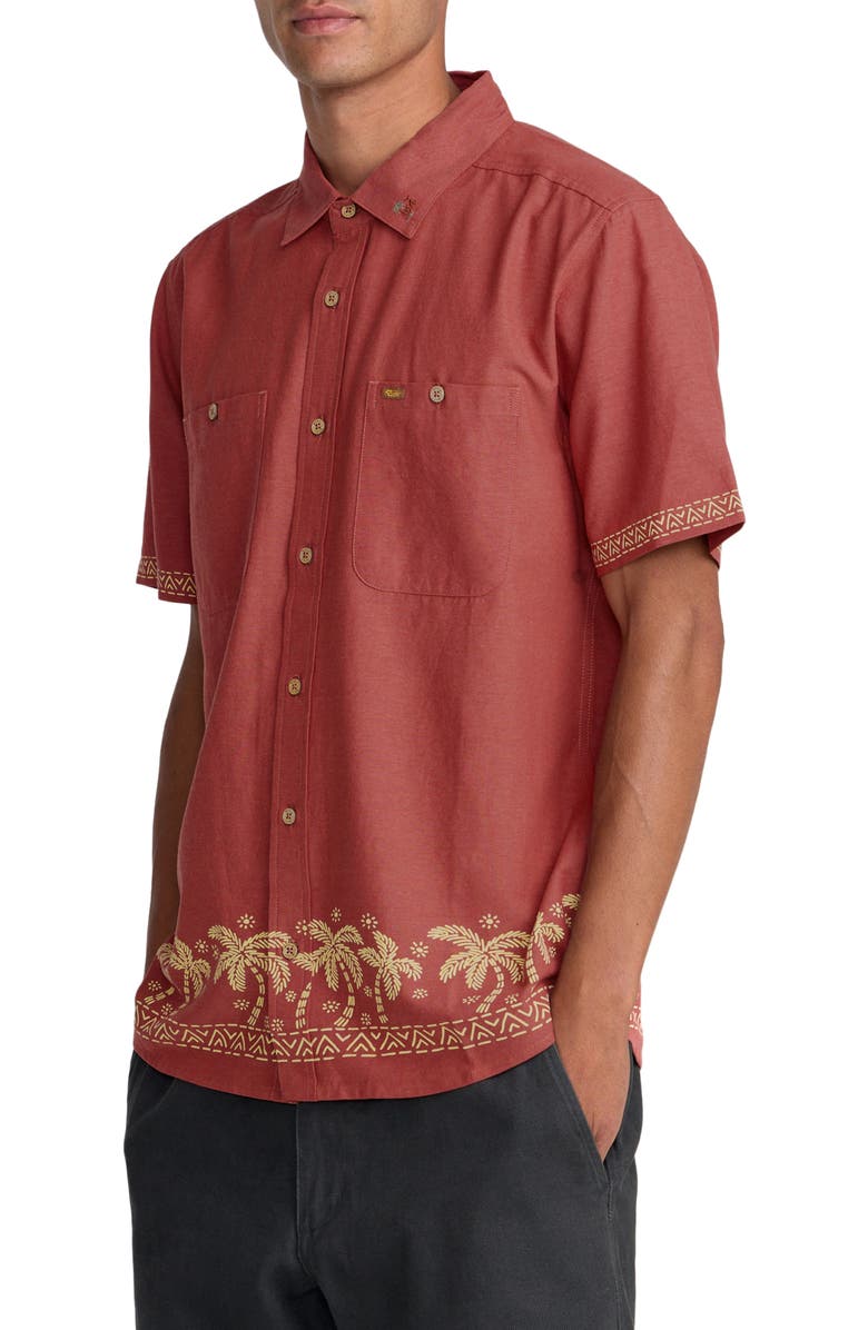 RVCA Talum Short Sleeve Button-Up Shirt, Alternate, color, Dusty Red