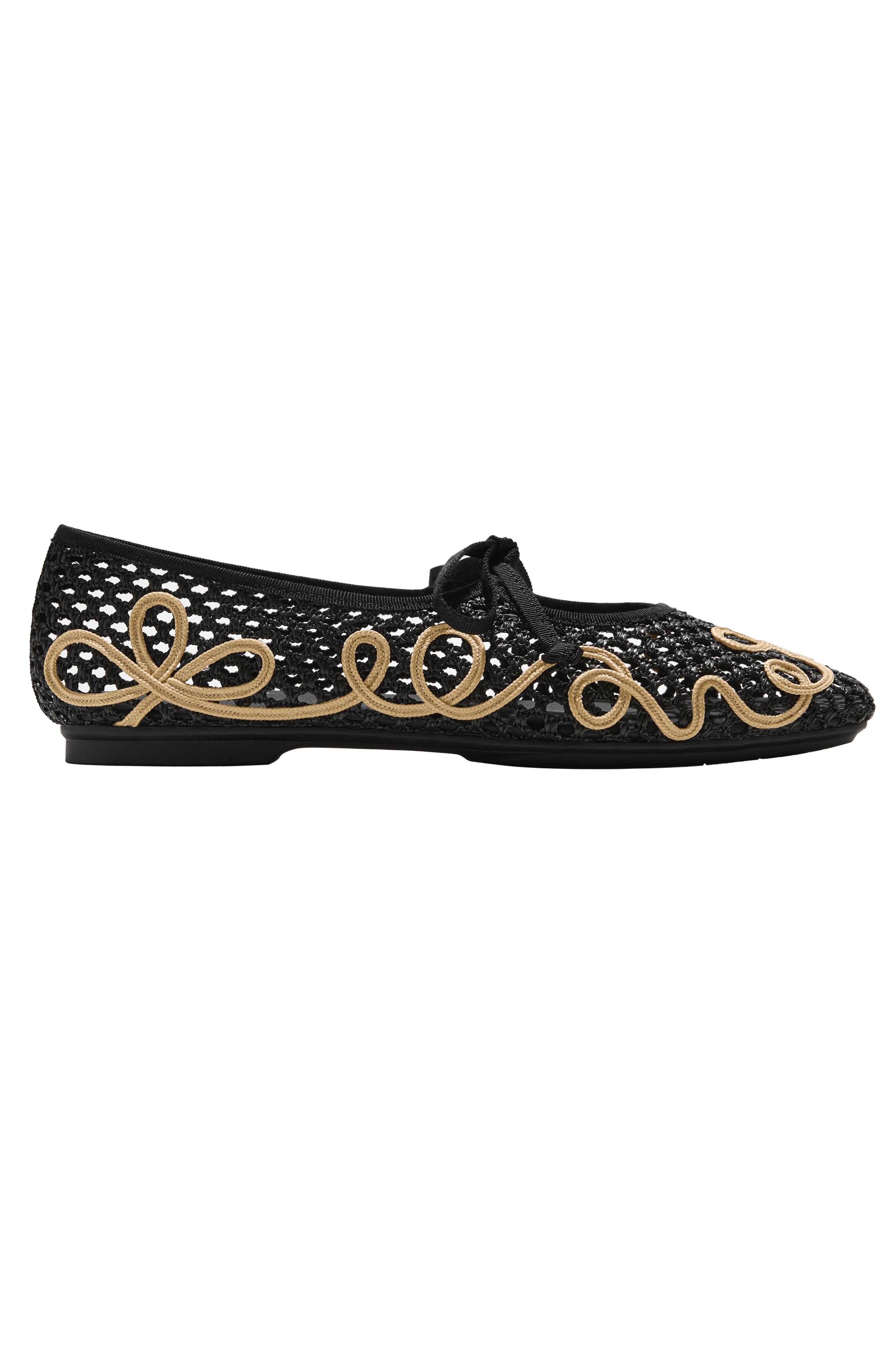 Margot Square-Toe Mesh Flats, Alternate, color, BLACK/NATURAL