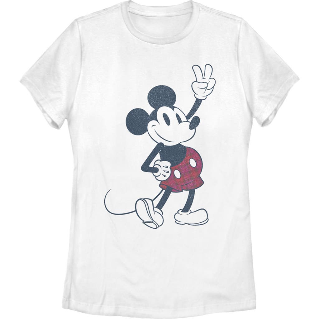 Mickey & Friends Plaid Mickey Mouse Retro Graphic T-shirt In White