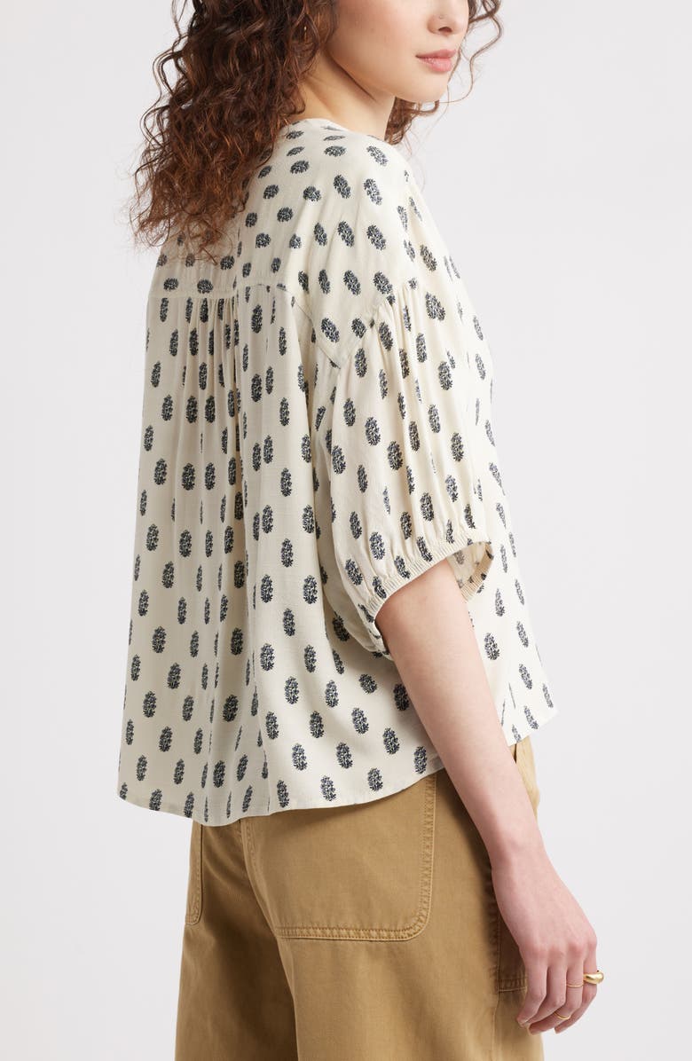 Treasure & Bond Floral Button-Up Peasant Top, Alternate, color, Ivory- Olive Block Floral