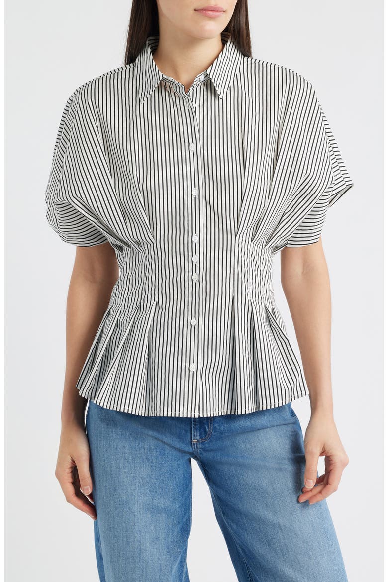 Pleat Waist Dolman Shirt, Main, color, RICH BLACK STRIPE