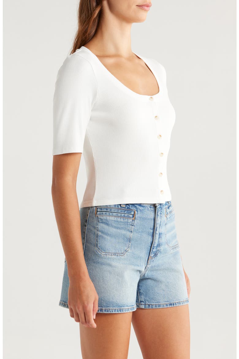 Evette Short Sleeve Button-Up Sweater, Alternate, color, WHITE