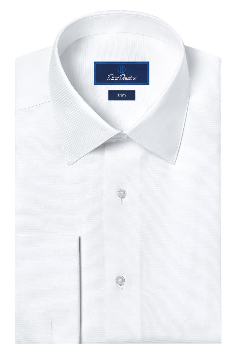 Trim Fit Horizontal Rib French Cuff Formal Shirt, Main, color, SOLID WHITE