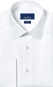 David Donahue Trim Fit Horizontal Rib French Cuff Formal Shirt