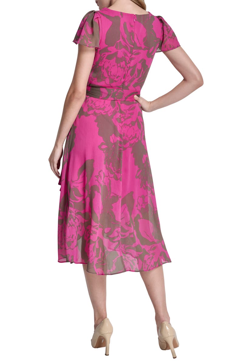 DKNY Flutter Sleeve Mock Wrap Dress, Alternate, color, Modern Bloom