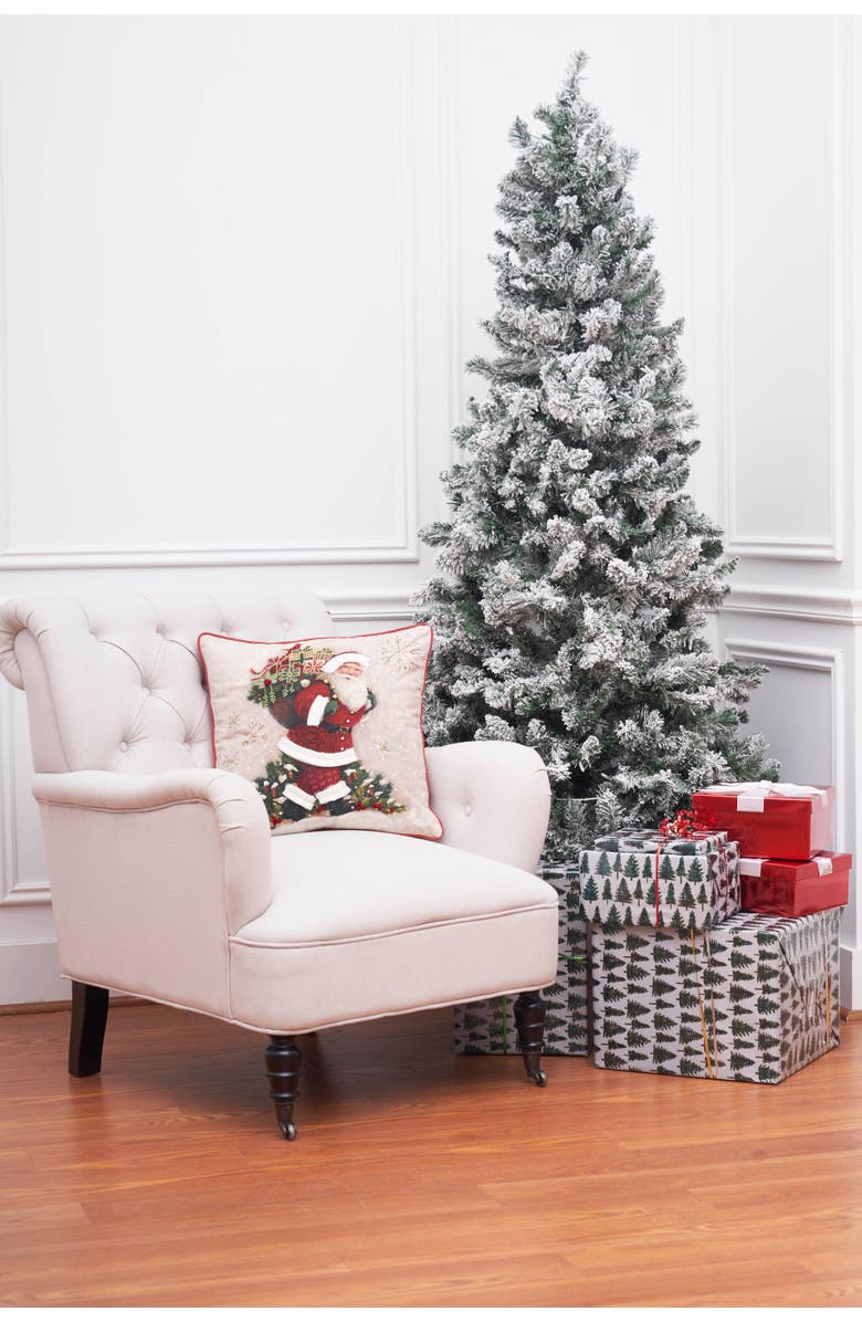 C&F Home Woodland Santa Printed & Embellished Christmas Throw Pillow, 18" x 18", Alternate, color, Green