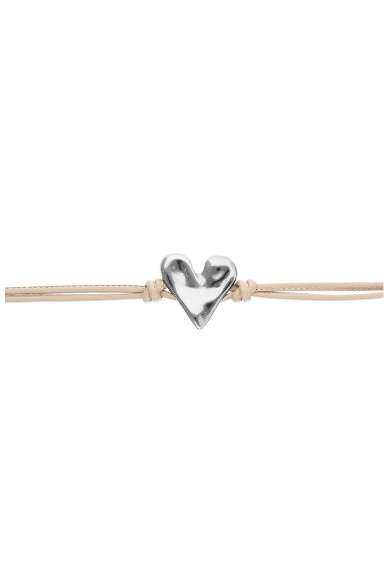 Camel Leather Bracelet with Sterling Silver-Plated Heart Detail, Alternate, color, Silver