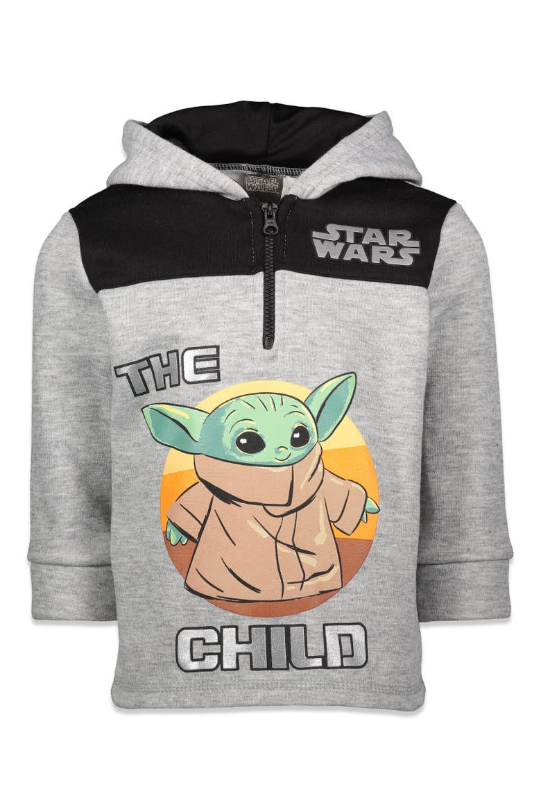 The Mandalorian Baby Yoda Half Zip Hoodie, Main, color, Gray