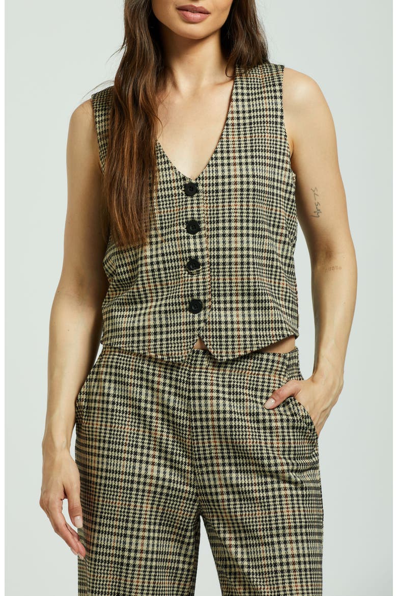 Plaid Relaxed Fit Vest, Main, color, WINTER WHITE/ BLACK PLAID