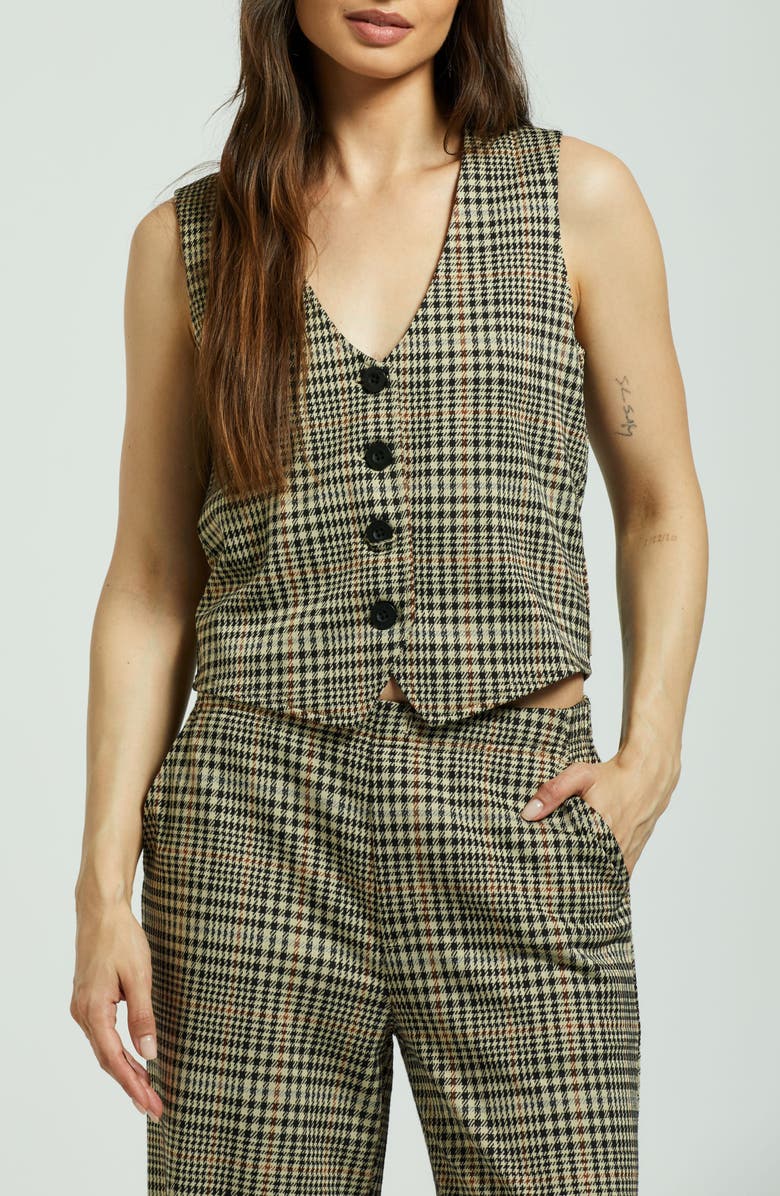 Brixton Plaid Relaxed Fit Vest, Main, color, Winter White/ Black Plaid