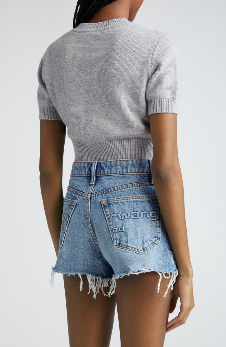 Alexander Wang Embossed Logo Short Sleeve Crop Cotton & Wool Sweater, Alternate, color, 