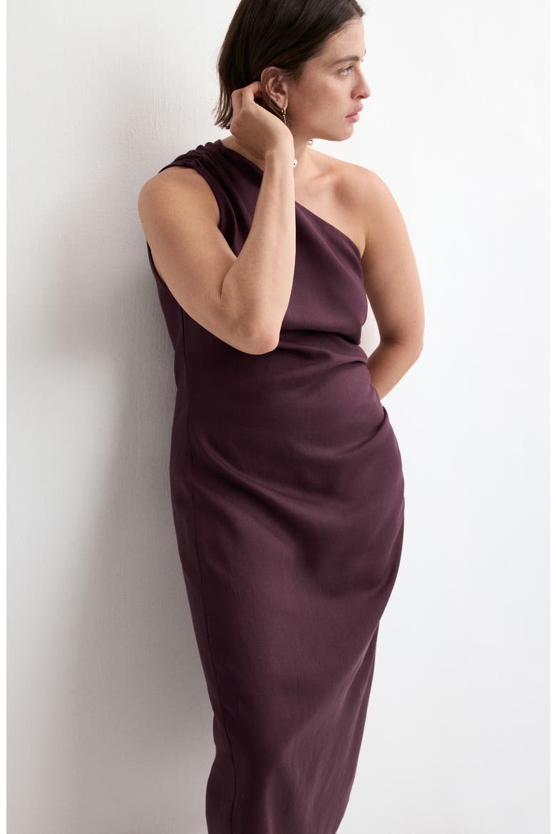 Ruched One-Shoulder Maxi Dress, Alternate, color, BURGUNDY