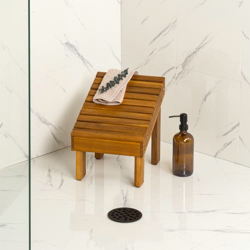 Jonathan Y Saru 11.8" Traditional Classic Solid Acacia Wood Shower Shaving Foot Stool In Brown
