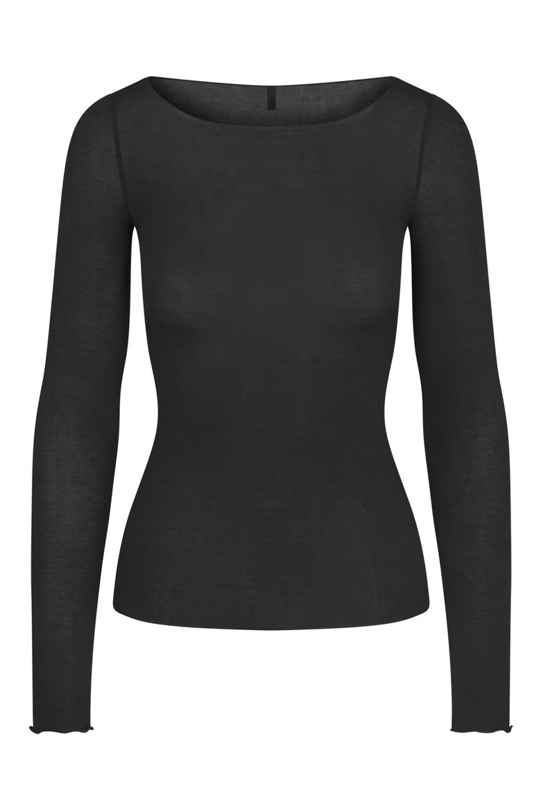 Sheer Modal Blend Long Sleeve Boat Neck Top, Alternate, color, ONYX
