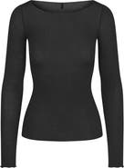 SKIMS Sheer Modal Blend Long Sleeve Boat Neck Top