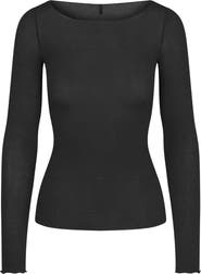 SKIMS Sheer Modal Blend Long Sleeve Boat Neck Top